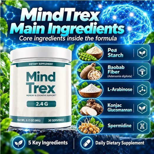 The five ingredients in MindTrex: pea starch, baobab fiber, L-arabinose, konjac glucomannan and spermidine